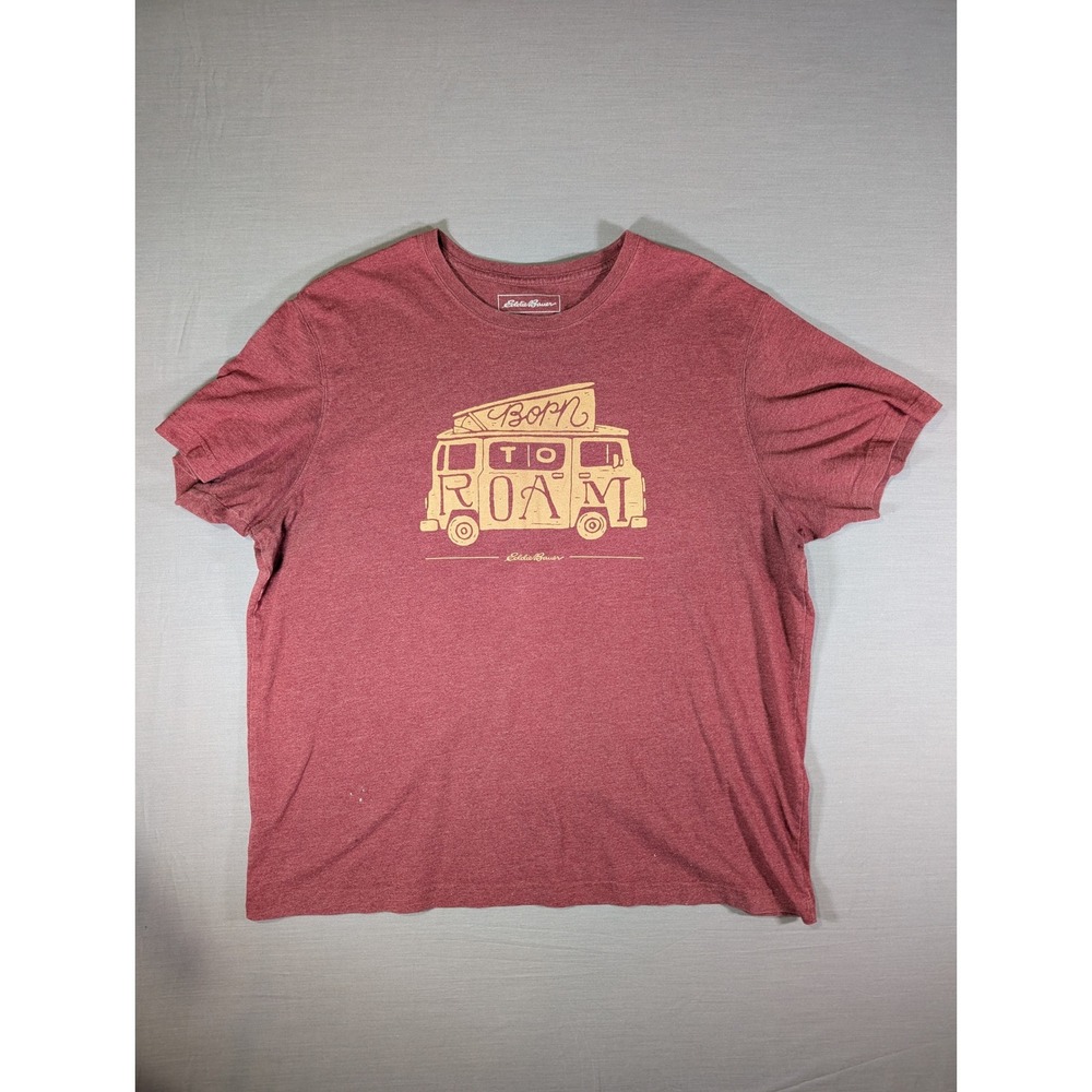 Eddie Bauer Mens XL T-Shirt Red Born To Roam Camper Van Graphic Short Sleeve